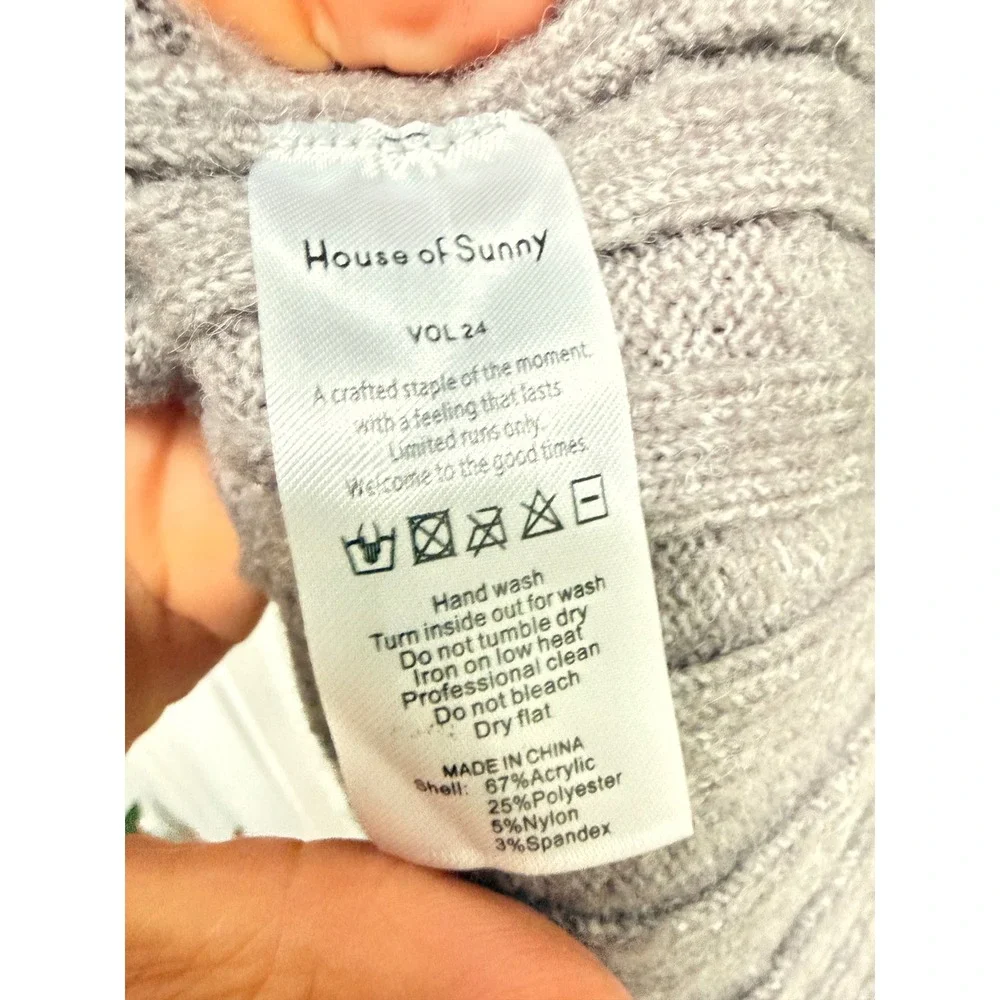 House of Sunny Chunky Rib Dress School Grey Off Shoulder Asymmetrical Sweater 10